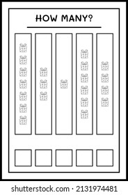 How many gift box, game for children. Vector illustration, printable worksheet