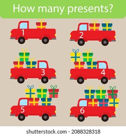 How many gifts is the truck carrying? A game for children.