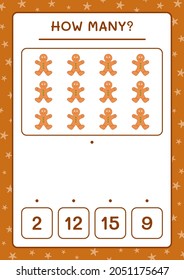 How many gingerbread cookie, game for children. Vector illustration, printable worksheet