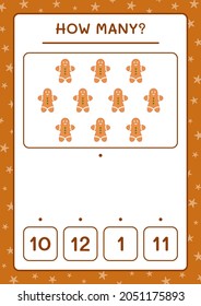 How many gingerbread cookie, game for children. Vector illustration, printable worksheet