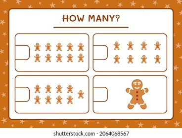 How many gingerbread cookie, game for children. Vector illustration, printable worksheet