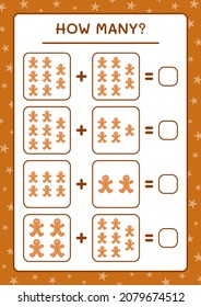 How many gingerbread cookie, game for children. Vector illustration, printable worksheet