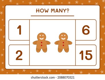 How many gingerbread cookie, game for children. Vector illustration, printable worksheet