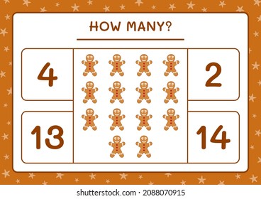 How many gingerbread cookie, game for children. Vector illustration, printable worksheet