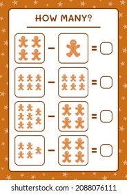 How many gingerbread cookie, game for children. Vector illustration, printable worksheet