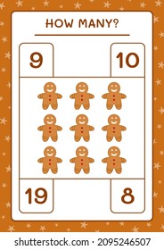 How many gingerbread cookie, game for children. Vector illustration, printable worksheet