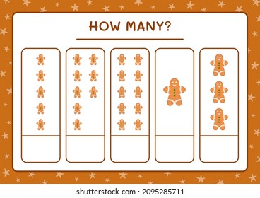 How many gingerbread cookie, game for children. Vector illustration, printable worksheet