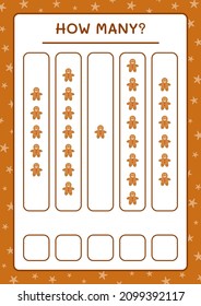 How many gingerbread cookie, game for children. Vector illustration, printable worksheet