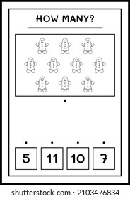 How many gingerbread cookie, game for children. Vector illustration, printable worksheet