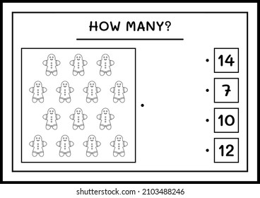 How many gingerbread cookie, game for children. Vector illustration, printable worksheet