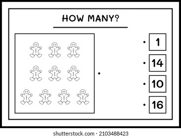 How many gingerbread cookie, game for children. Vector illustration, printable worksheet