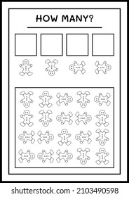 How many gingerbread cookie, game for children. Vector illustration, printable worksheet