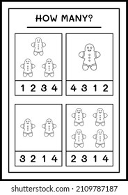 How many gingerbread cookie, game for children. Vector illustration, printable worksheet