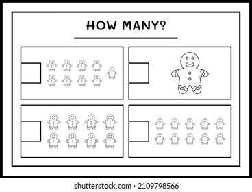 How many gingerbread cookie, game for children. Vector illustration, printable worksheet