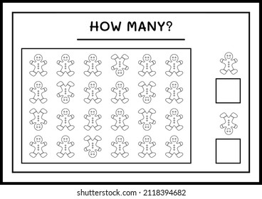 How many gingerbread cookie, game for children. Vector illustration, printable worksheet