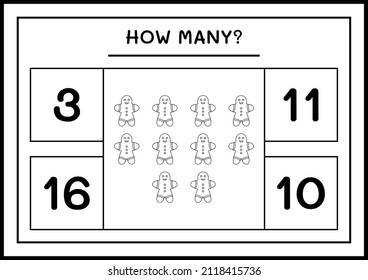 How many gingerbread cookie, game for children. Vector illustration, printable worksheet