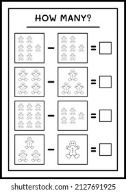 How many gingerbread cookie, game for children. Vector illustration, printable worksheet