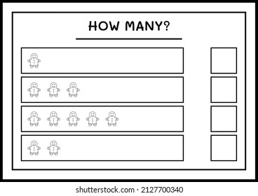 How many gingerbread cookie, game for children. Vector illustration, printable worksheet