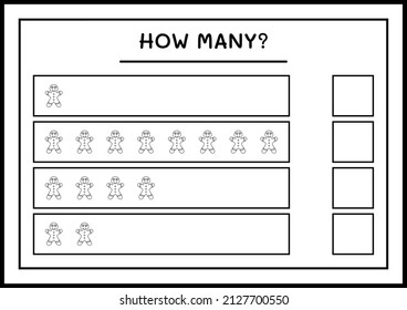How many gingerbread cookie, game for children. Vector illustration, printable worksheet