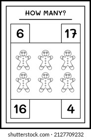 Wie viele Lebkuchen, Spiel für Kinder. Vektorgrafik, druckbares Arbeitsblatt
