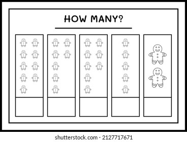 How many gingerbread cookie, game for children. Vector illustration, printable worksheet