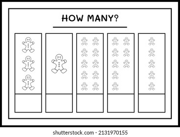 How many gingerbread cookie, game for children. Vector illustration, printable worksheet