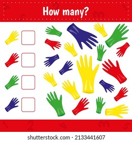 How many gloves are there. Count the number of gloves. Math worksheet for kids.