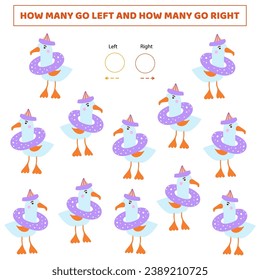 ¿Cuántos van a la izquierda? ¿Cuántos van a la derecha? Juego de conteo con una gaviota adorable.