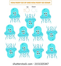 How many go up.How many go down.Counting game with cute cartoon whale.