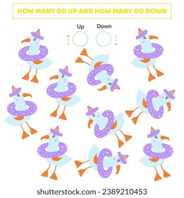¿Cuántos suben? ¿Cuántos bajan? Juego de recuento con gaviota adorable.