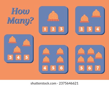 How many hat are there? Educational math game for kids. Printable worksheet design for preschool or elementary kids. Activities for children.