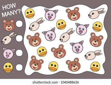 How many heads of animals. Mathematical game for children