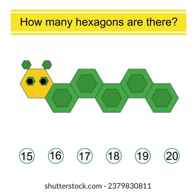 How many hexagons are there? Math game for kids. Task for development of attention and logic. Vector illustration