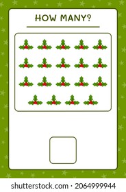 How many holly berry, game for children. Vector illustration, printable worksheet
