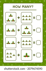 How many holly berry, game for children. Vector illustration, printable worksheet
