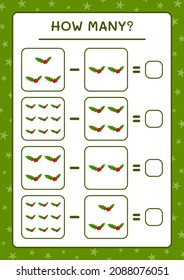 How many holly berry, game for children. Vector illustration, printable worksheet