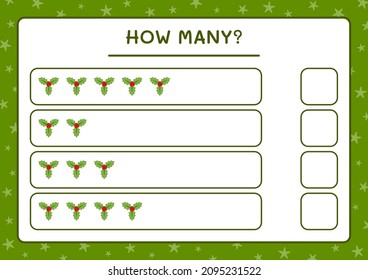 How many holly berry, game for children. Vector illustration, printable worksheet