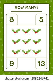 How many holly berry, game for children. Vector illustration, printable worksheet