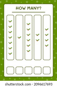 How many holly berry, game for children. Vector illustration, printable worksheet