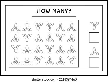 How many holly berry, game for children. Vector illustration, printable worksheet