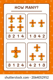 How many Holy Cross, game for children. Vector illustration, printable worksheet