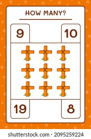 Cuántas sagradas cruces juegan para los niños. Ilustración del vector, hoja de cálculo imprimible