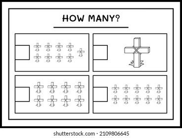 How many Holy Cross, game for children. Vector illustration, printable worksheet