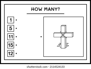 Wie viele Heilige Kreuz, Spiel für Kinder. Vektorgrafik, druckbares Arbeitsblatt