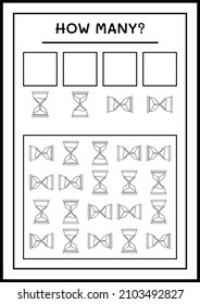 How many Hourglass, game for children. Vector illustration, printable worksheet