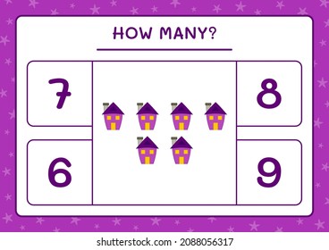 How many House, game for children. Vector illustration, printable worksheet