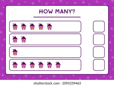 How many House, game for children. Vector illustration, printable worksheet