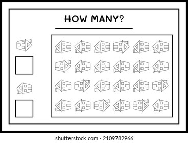 How many House, game for children. Vector illustration, printable worksheet