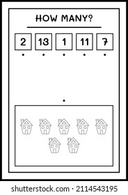 How many House, game for children. Vector illustration, printable worksheet