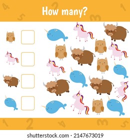 How many jungle animals are there. Count the number of animals. Math worksheet for kids.